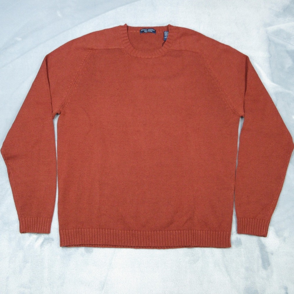 Grant Thomas Sweater Mens Large Rust Linen Cotton Blend Crewneck Pullover Raglan